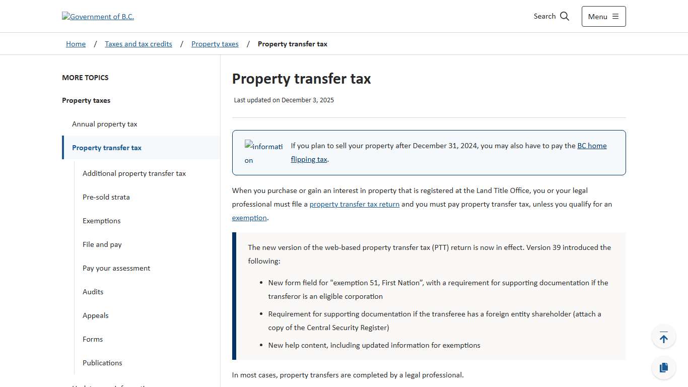 Property transfer tax - Province of British Columbia